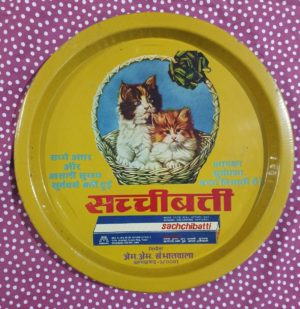 tin ,tray, two, kittens, indian, vintage, items , sachiibati, cat